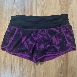 Lululemon Run Times Speed Breezie Shorts Size 8 Purple Black Tie Dye Sporty Run
